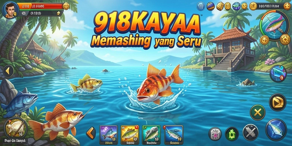 Gameplay seru memancing di laut yang indah.