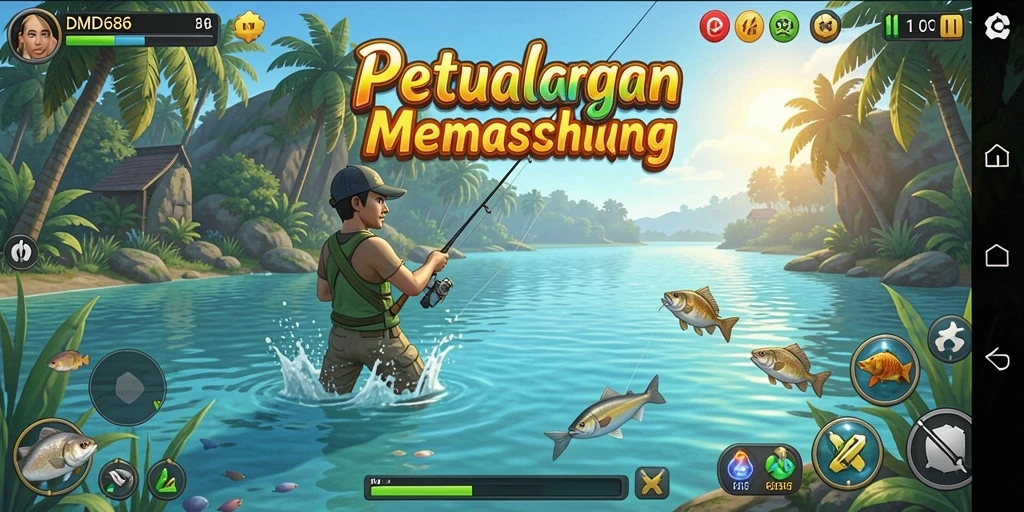 Screenshot DMD686 menampilkan aksi memancing yang seru dan menegangkan.