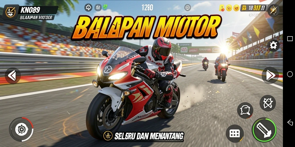 Gameplay KNO89 dengan balapan motor yang mendebarkan dan seru.