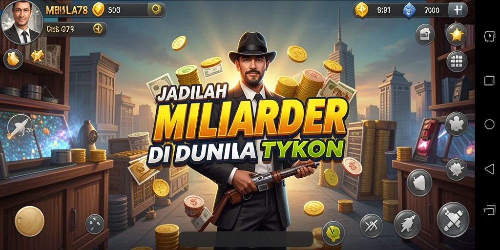 Tampilan gameplay seru di MENYALA78, membangun kerajaan bisnis Anda.