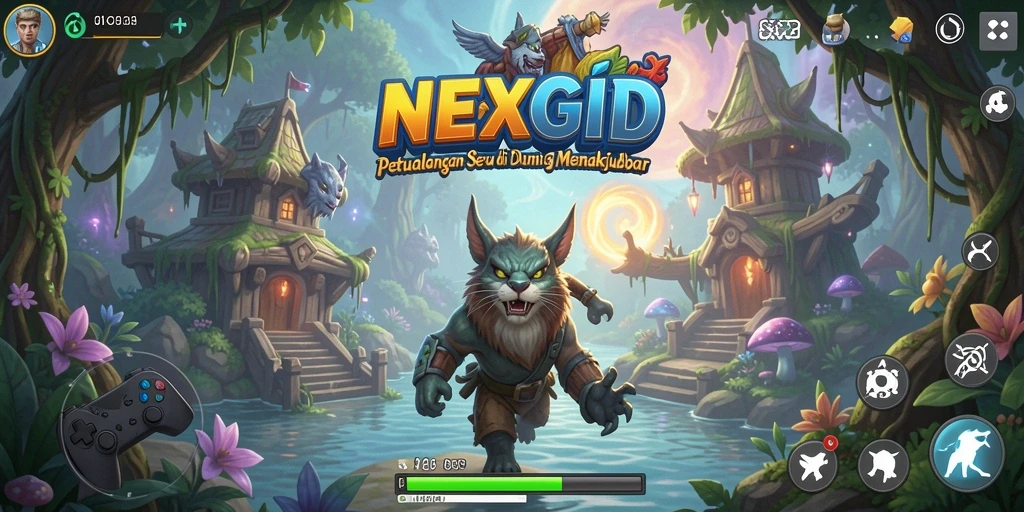 Tampilan gameplay NEXGID yang menakjubkan dari dunia petualangan.