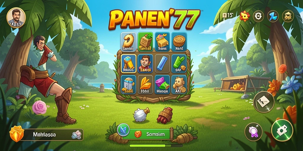 Screenshot menampilkan gameplay seru dari PANEN77 dengan karakter yang lucu.